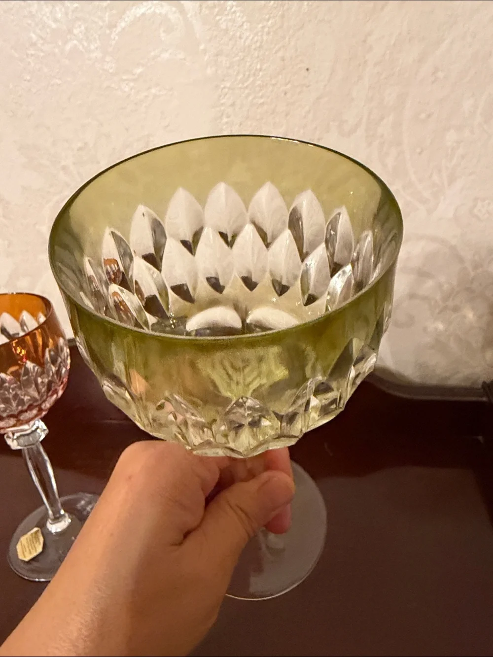 Vintage Pair Western Germany Cut Crystal Wine Goblets